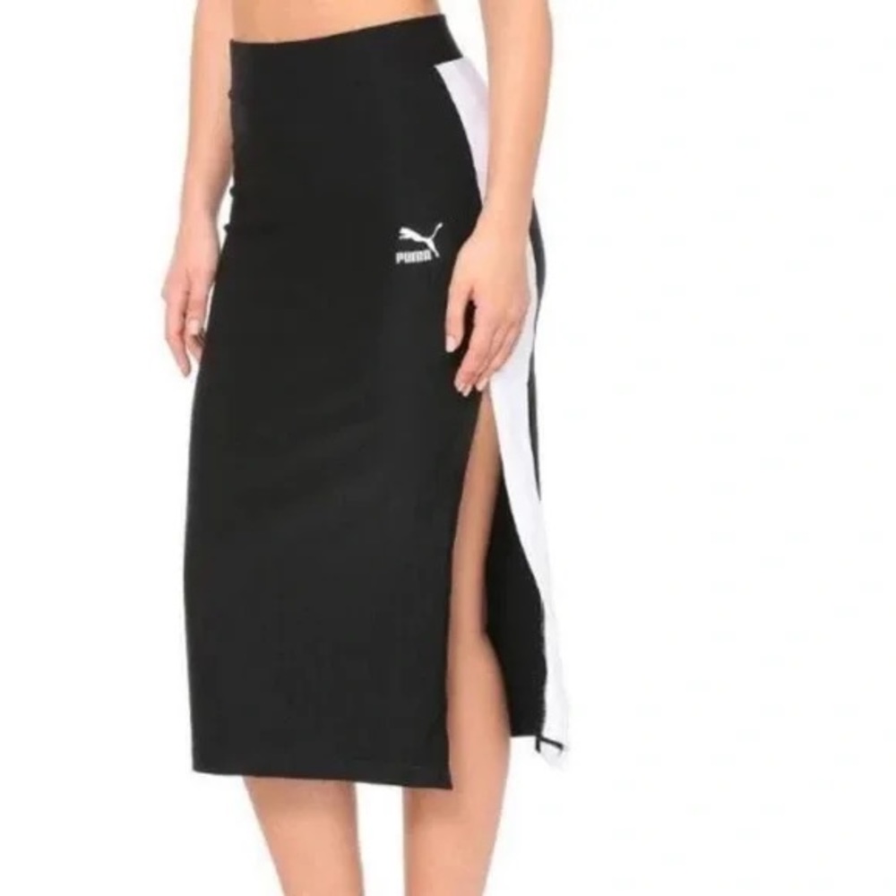 Puma Black and White Midi Skirt with Side Slit